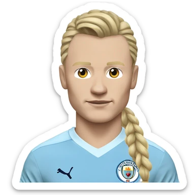 Erling haaland in a man city shirt and long hair in a pony tail sticker