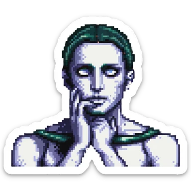 detailed human man with third eye open, contemplative pose with hand on chin sticker