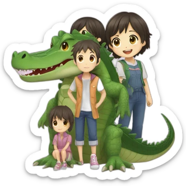 Anime crocodile and two children sticker