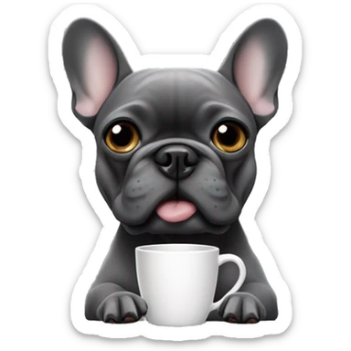 French bulldog dark grey drinking coffee sticker