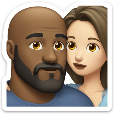 White brunette kissing muscular black bald man with beard sticker