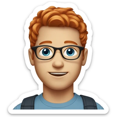 young guy with Redhead hair and blue eyes with round glasses sticker