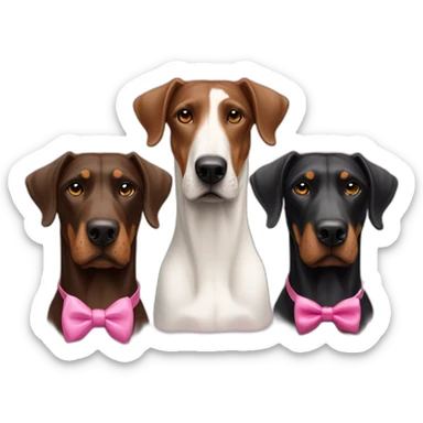 a-white-doberman-with-a-pink-bow-tie-on-the-neck,-a-black-one-and-a-brown-one sticker
