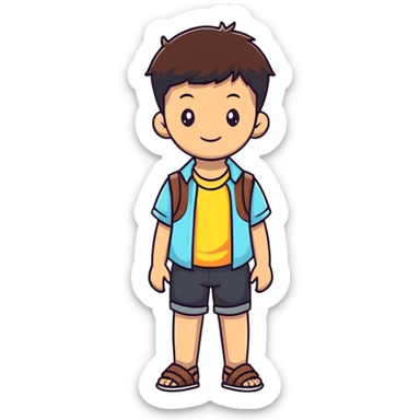 brunette boy standing in summer clothes sticker