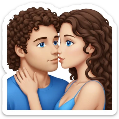 Curly brown hair Caucasian guy with brown eyes kiss kiss a brunette with long straight hair and blue eyes sticker