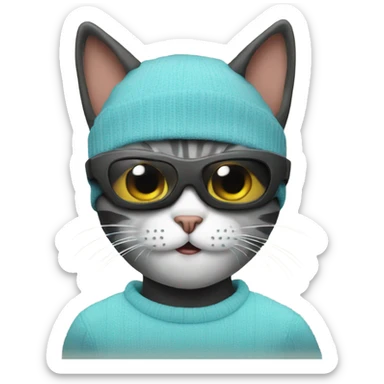 cat wearing ski mask sticker