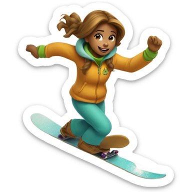 A girl in a costume a Scooby Doo is snowboarding sticker