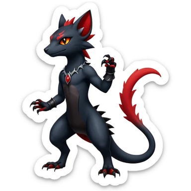 Shiny Dark Gothic Badass Handsome Salandit-Zorua-Litten full body sticker