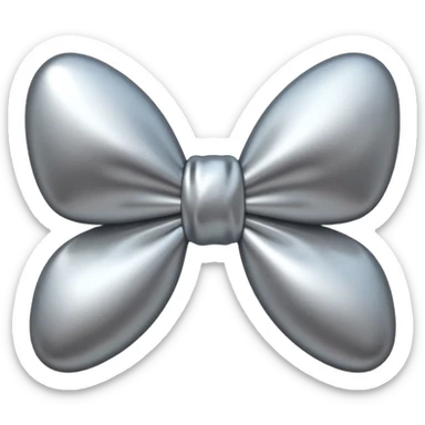 A cute bow emoji made of polished silver chrome, smooth rounded loops, glossy metallic surface, soft mirror reflections, subtle highlights, minimal and adorable proportions, iOS emoji style, centered composition, clean white background, soft studio lighting, no text, no outline, ultra high quality sticker