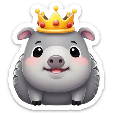 Gray chubby round armadillo pig panda centipede armadillo wearing a crown sticker