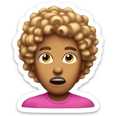 pink angry reaction emoji with curly hair sticker
