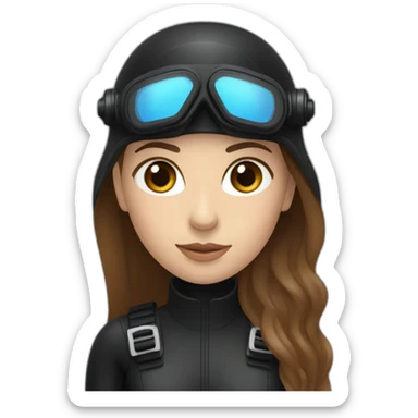 a woman with an a black scubadiver suit. she has blue eyes and a scubadiving mask brown long and straight hair sticker