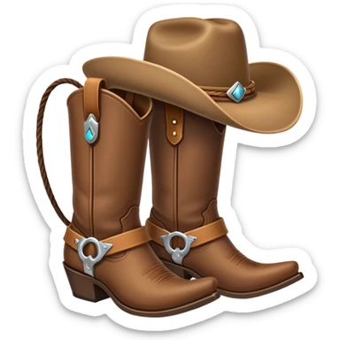 Cute boots with spurs and a lasso and a hat on top pretty sticker