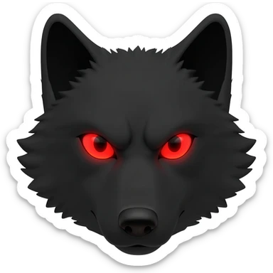 Angry  black wolf with visible red eye only face and small sticker