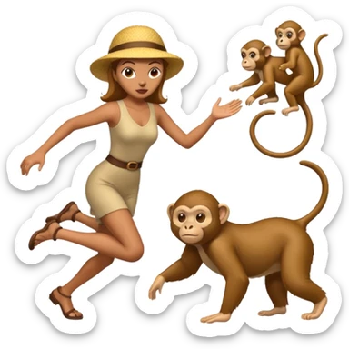 Lady chasing a monkey sticker