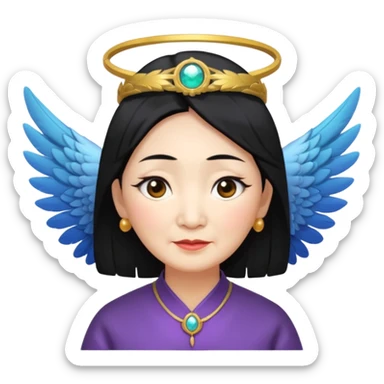 Angel Old Lady with wings black hair asian  smaller eyes w hLo sticker