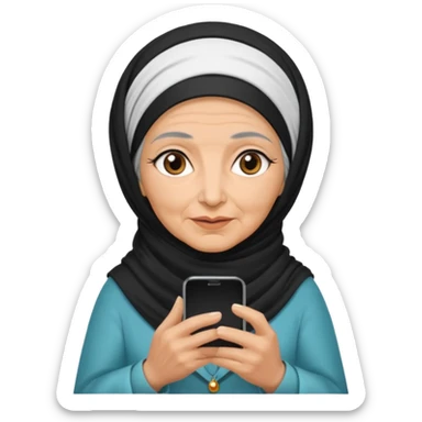 persian old woman with smartphone, half body sticker