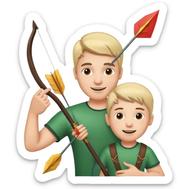 cheerful man with his kid and an arrow above the man's head sticker