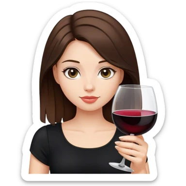 brunette hair down girl black top holding wine  sticker