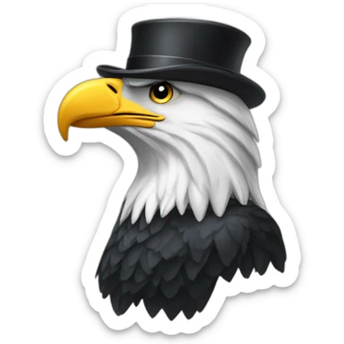 Profile of a bald eagle wearing a top hat sticker