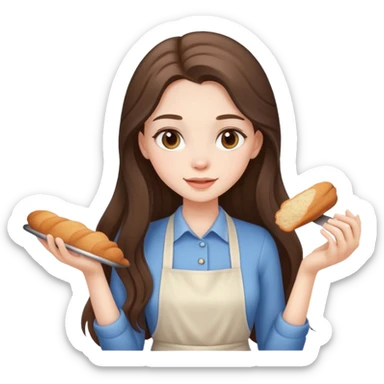 beautiful pale brunette girl with long hair baking sticker