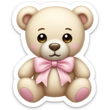 Cream colored teddy bear with pastel pink bow sticker