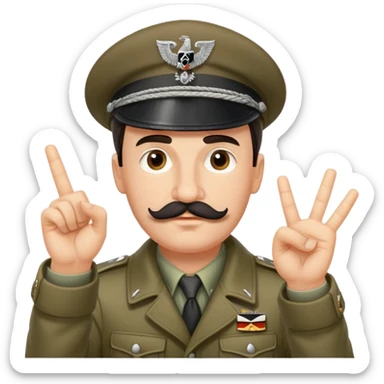 Man with a German World War 2 Hat and a small square Mustache above his lip. They’re wearing a German world war 2 jacket and have their arm straight out and hands and fingers are straight  sticker