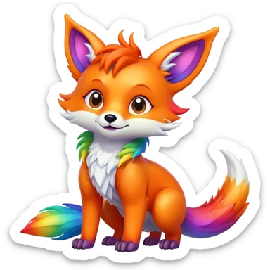 Cartoon Fox dragon hybrid with wings face front full body rainbow colored sticker