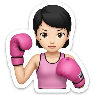 Black hair pink boxing emoji sticker
