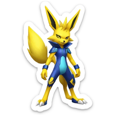 Yellow Shiny Colorful Anthro Edgy Cool Sonic-Zeraora-Renamon-Jolteon-Pokémon-Fakémon with shiny blue markings Full Body Detailed High Quality  sticker