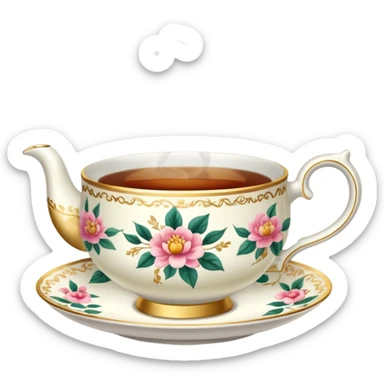 A pretty teacup with hot tea  sticker