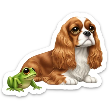 Cavalier dog next to a frog sticker