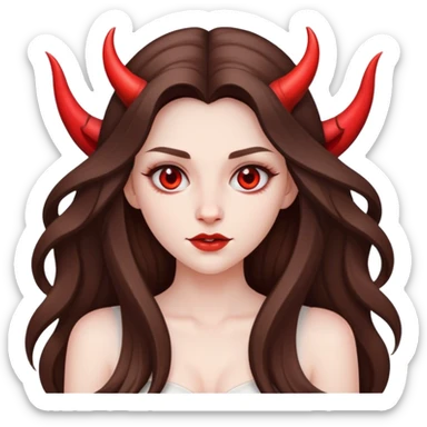 beautiful pale brunette girl with long hair with devil horns sticker