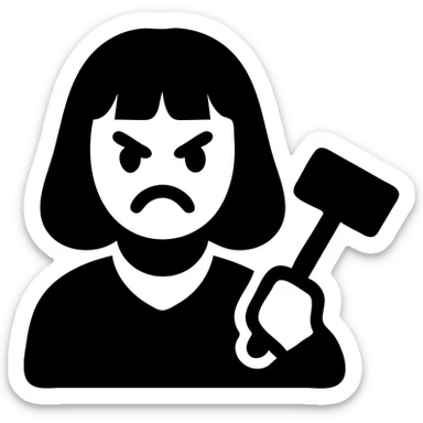 angry judge with blonde shoulder-length hair and bangs sticker