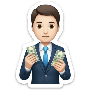 CEO with money in his hands donating to hospital sticker