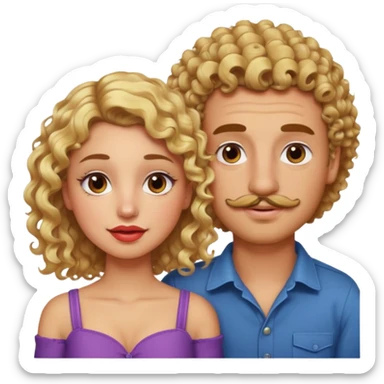 sarı saçlı kıvırcık kahverengi gözlü güzel dudaklı kızla kıvıcık saçlı çenesinde sakal ve bıyık olan kısık gözlü erkek aşk emojisiyap sticker