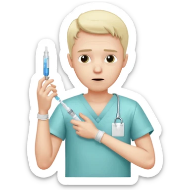 sick man getting syringe shot arm sticker