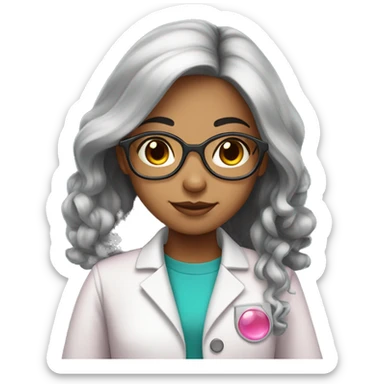 Young Girly scientist with long black hair and medium skin tone with pink accents sticker
