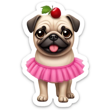 Fun pug wearing pink tutu wearing headband with cherries on it sticker