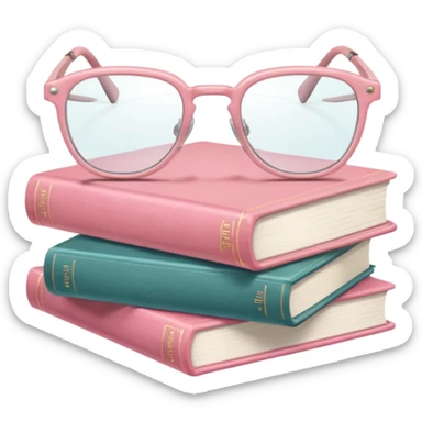 A pile of pastel pink books with glasses on top sticker