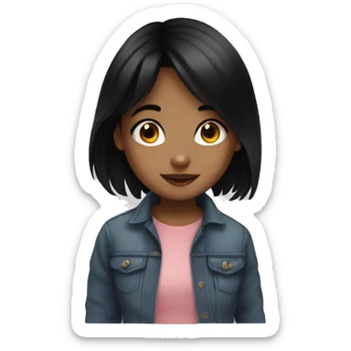 black haired girl portrait cute shy sticker