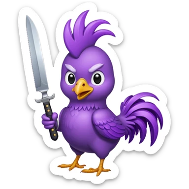 purple chicken holding knive sticker