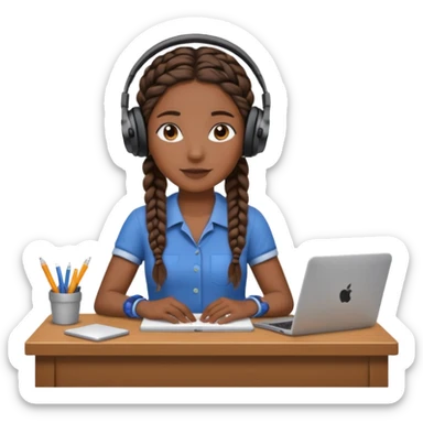 realistic dark brown skinned female with braids leaving desk with headphones on sticker