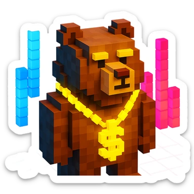 Russian grizzly bear with a glowing rapper chain, nightclub setting sticker