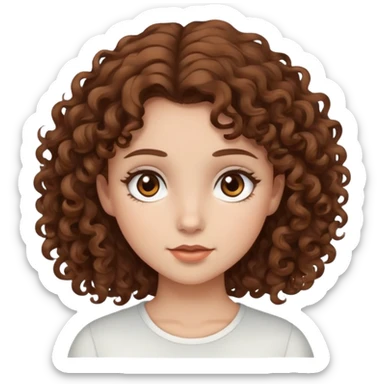 Brown curly hair girl with brown eyes and white skin tone sticker