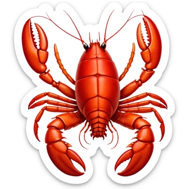 Cinematic bright red rock lobster, detailed hard shell, claws slightly open, freshly cooked, warm glowing tones, rich and indulgent. sticker