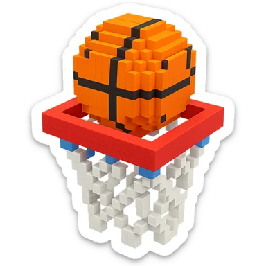 Voxel-style basketball in a net, no background, variation 2. sticker