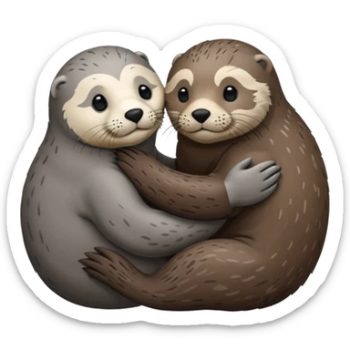 Grey seal and brown otter hugging each other  sticker