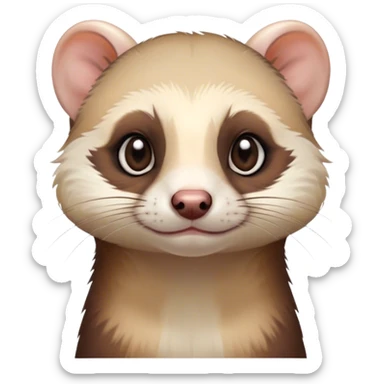 Cinematic Noble Ferret Portrait Emoji, Poised and dignified, with a sleek, elongated body and a distinct ferret head featuring a pointed snout, small, rounded ears, and intelligent, beady eyes, covered in soft, sleek fur with natural brown and cream hues, Simplified yet sharp and sophisticated features, highly detailed, glowing with a warm, natural glow, high shine, exuding an air of quiet confidence, focused and watchful, soft glowing outline, capturing the essence of a clever and majestic ferret that feels as though it could leap from the screen with effortless grace! sticker