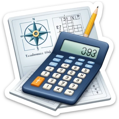 An icon featuring mathematical formulas, a calculator, and geometric shapes, symbolizing mathematics. The design includes numbers, a ruler, and a compass, representing the study of numbers, logic, and equations. Transparent background highlights the science of calculation and analysis sticker